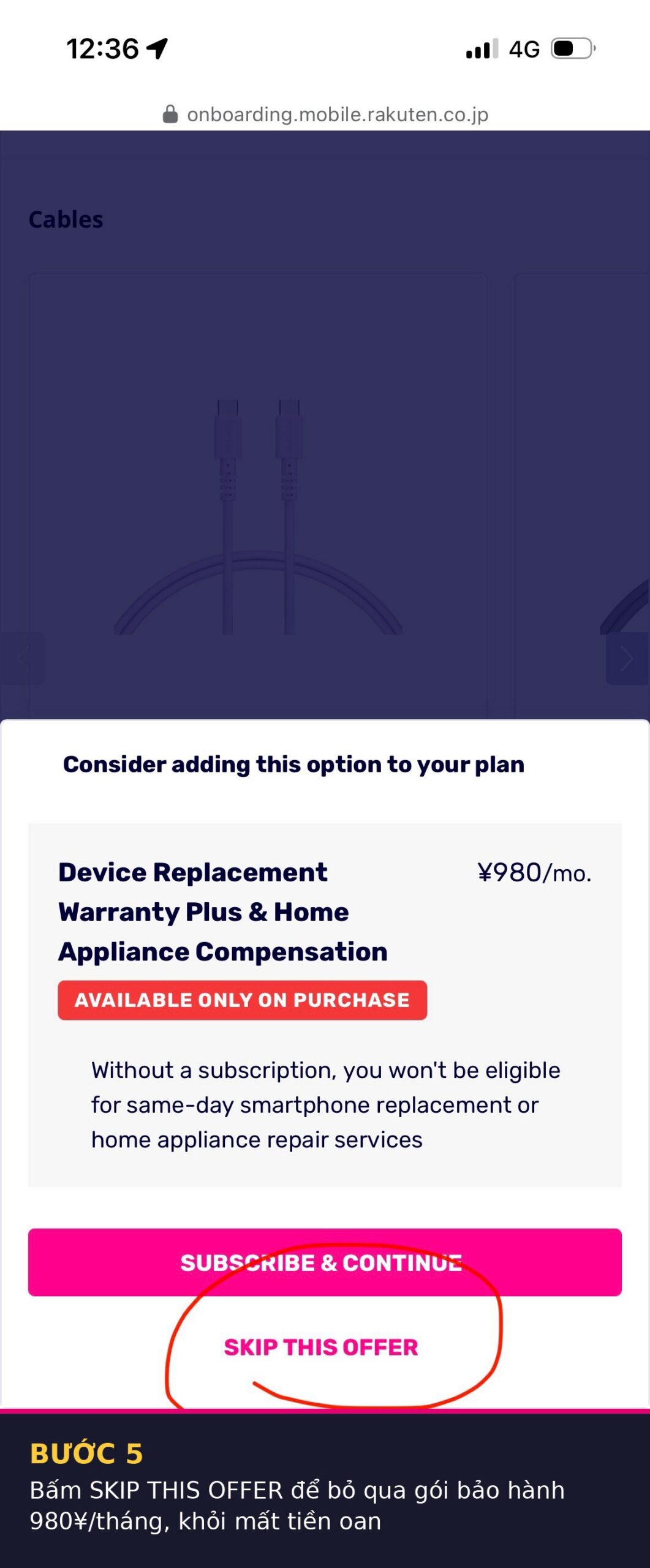 Bước 5: bấm SKIP THIS OFFER để bỏ qua gói bảo hành